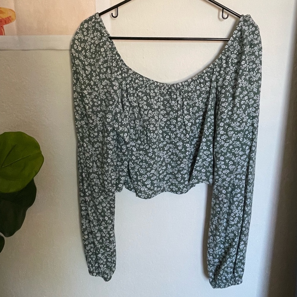 Green floral blouse